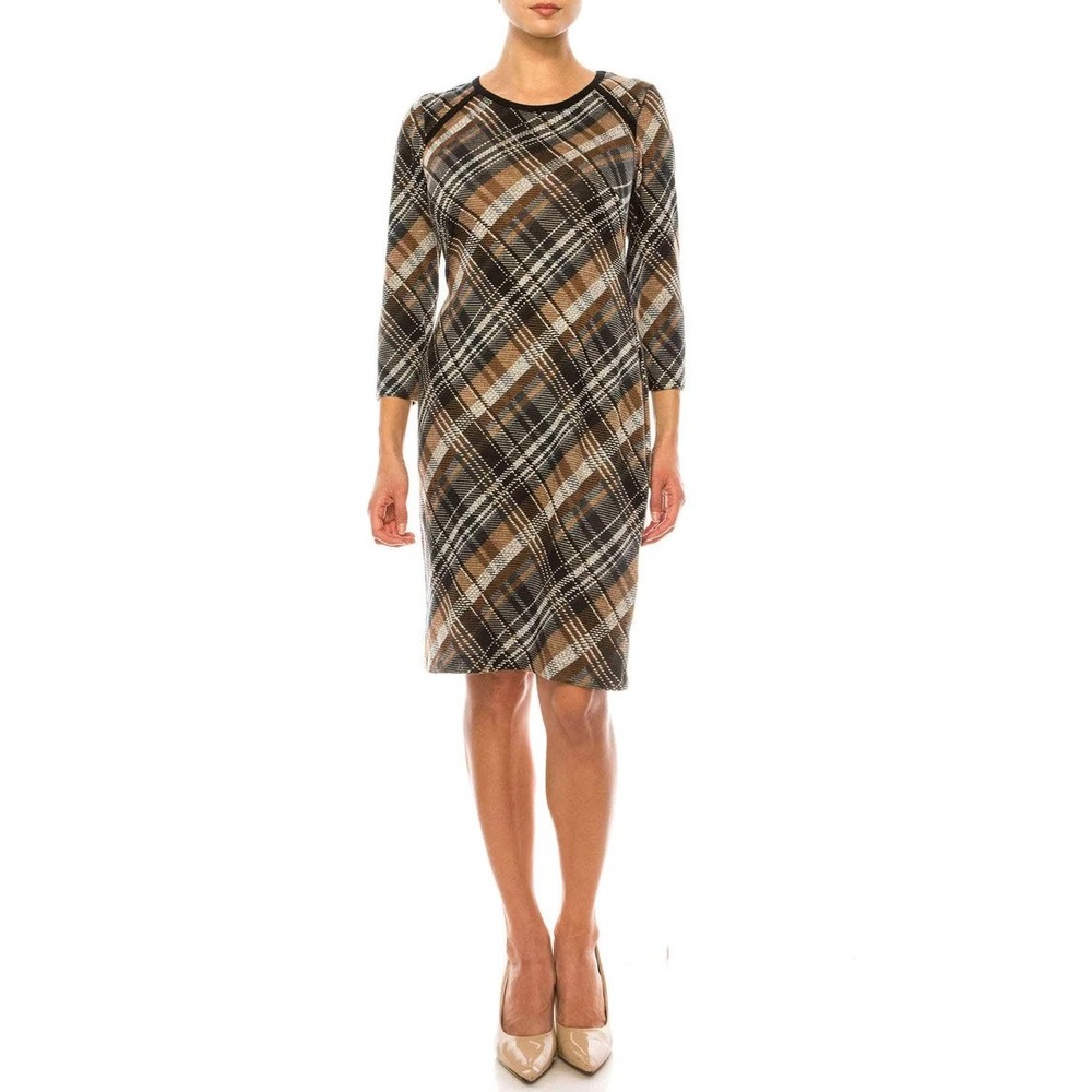 Connected Apparel Plaid Sheath Dress Size 8 Fall‎ 3/4 Sleeve Fall Work